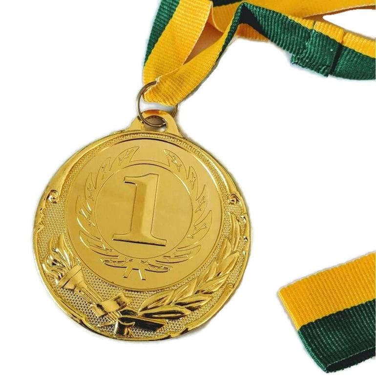 METAL WINNER GOLD MEDAL 1st Party Favours Sports Day 40cm Ribbon - Green/Gold 7