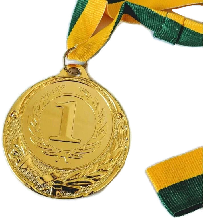 METAL WINNER GOLD MEDAL 1st Party Favours Sports Day 40cm Ribbon - Green/Gold 8