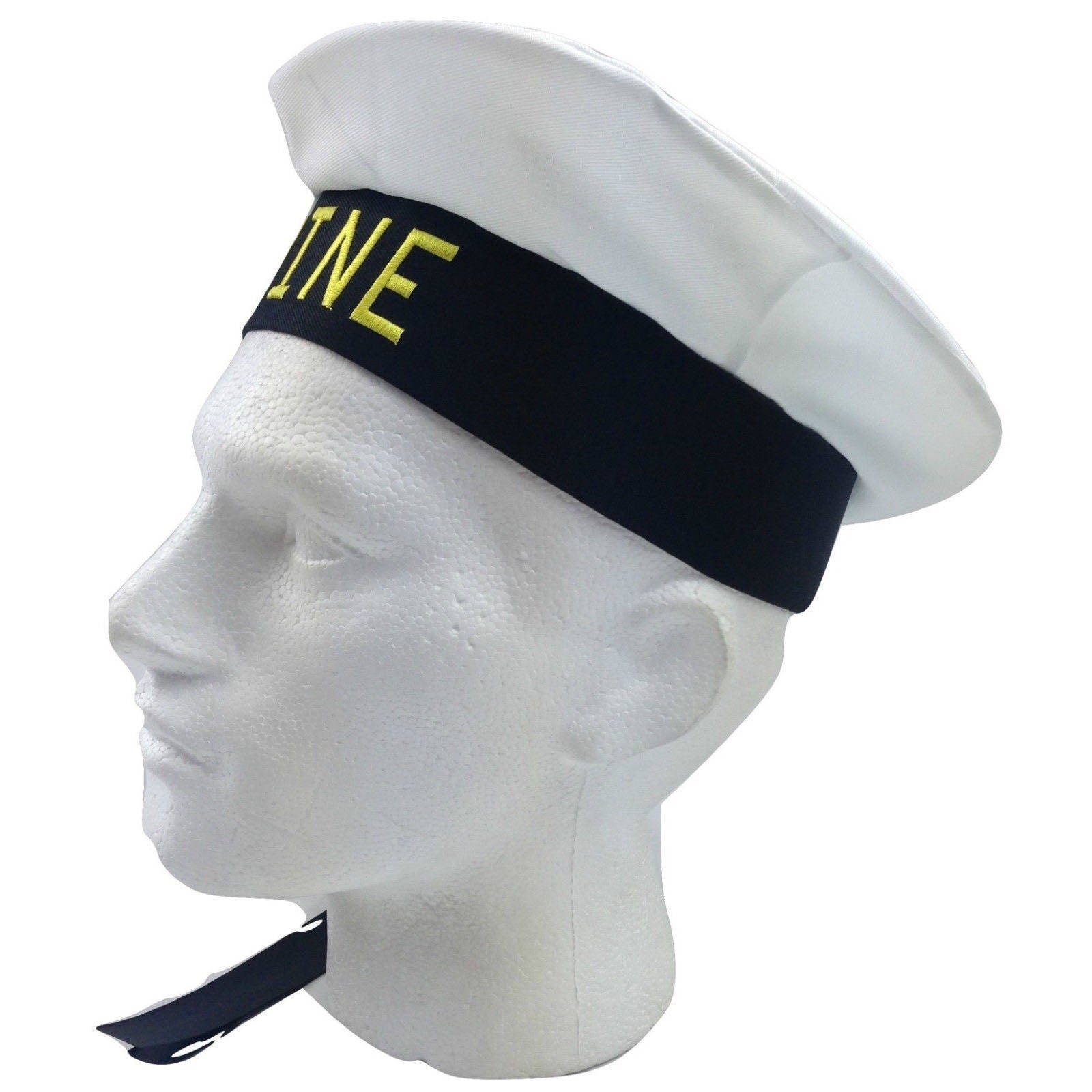 MARINE HAT Cap White BLACK Skipper Navy Sea Fancy Dress Sailor Costume Accessory 4