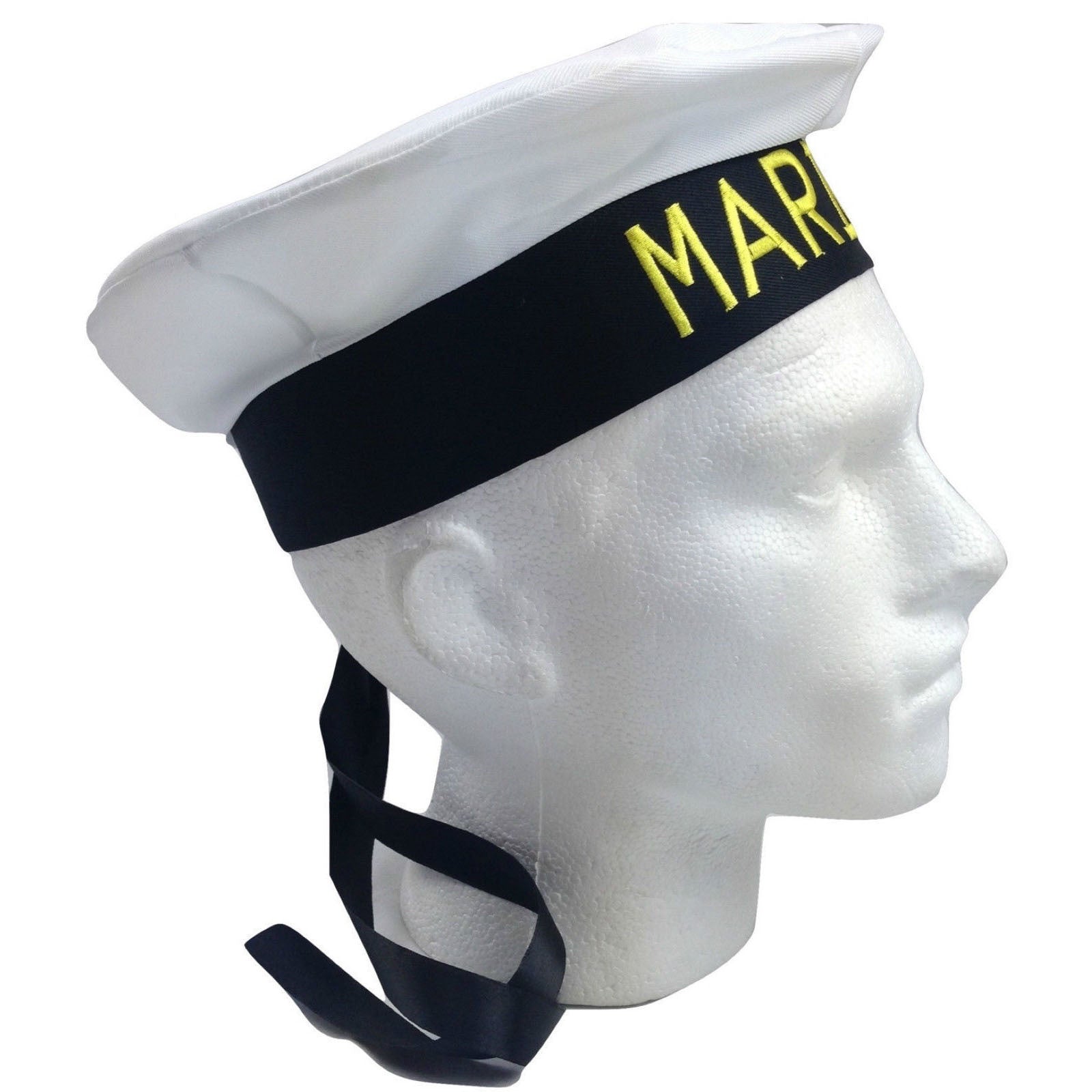 MARINE HAT Cap White BLACK Skipper Navy Sea Fancy Dress Sailor Costume Accessory 5