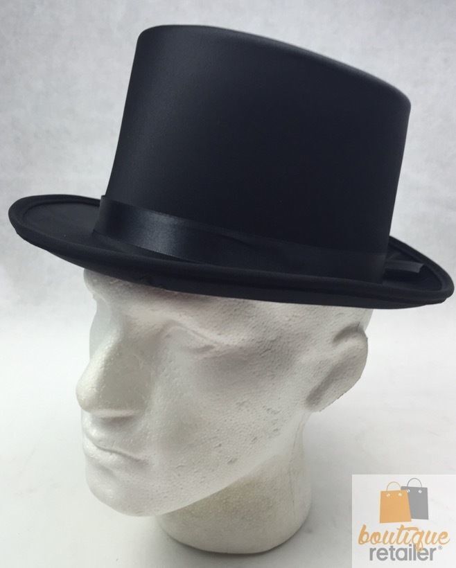 SATIN TOP HAT Costume Party Cap Fancy Dress Trilby Fedora One Size - Black 3