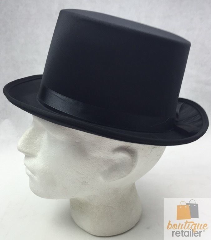 SATIN TOP HAT Costume Party Cap Fancy Dress Trilby Fedora One Size - Black 6