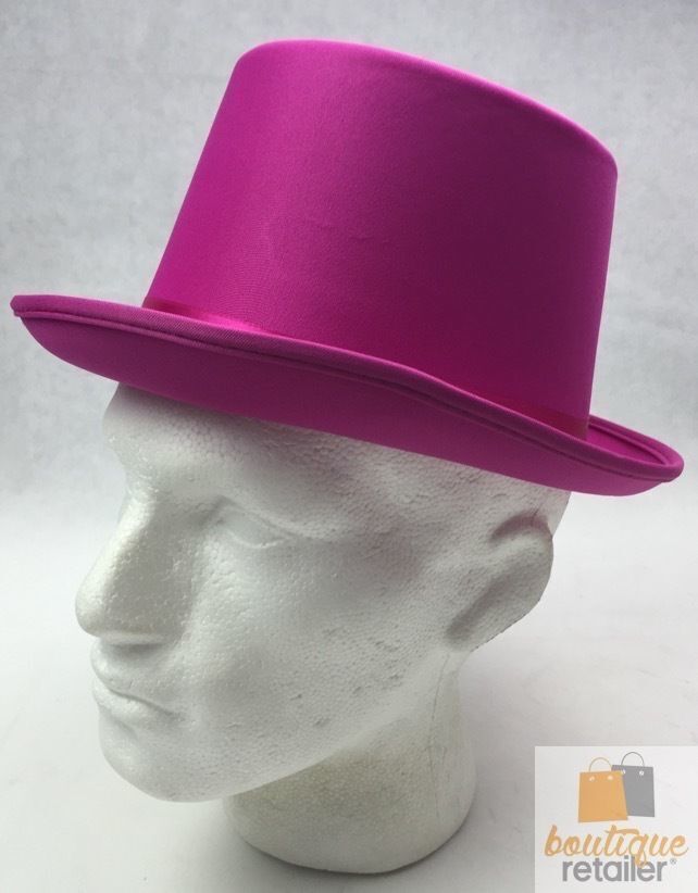 SATIN TOP HAT Costume Party Cap Fancy Dress Trilby Fedora One Size - Hot Pink 3