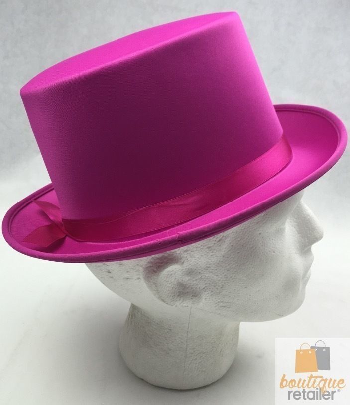 SATIN TOP HAT Costume Party Cap Fancy Dress Trilby Fedora One Size - Hot Pink 5