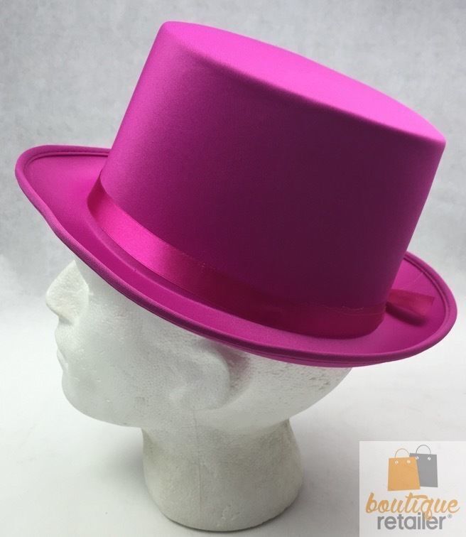 SATIN TOP HAT Costume Party Cap Fancy Dress Trilby Fedora One Size - Hot Pink 6