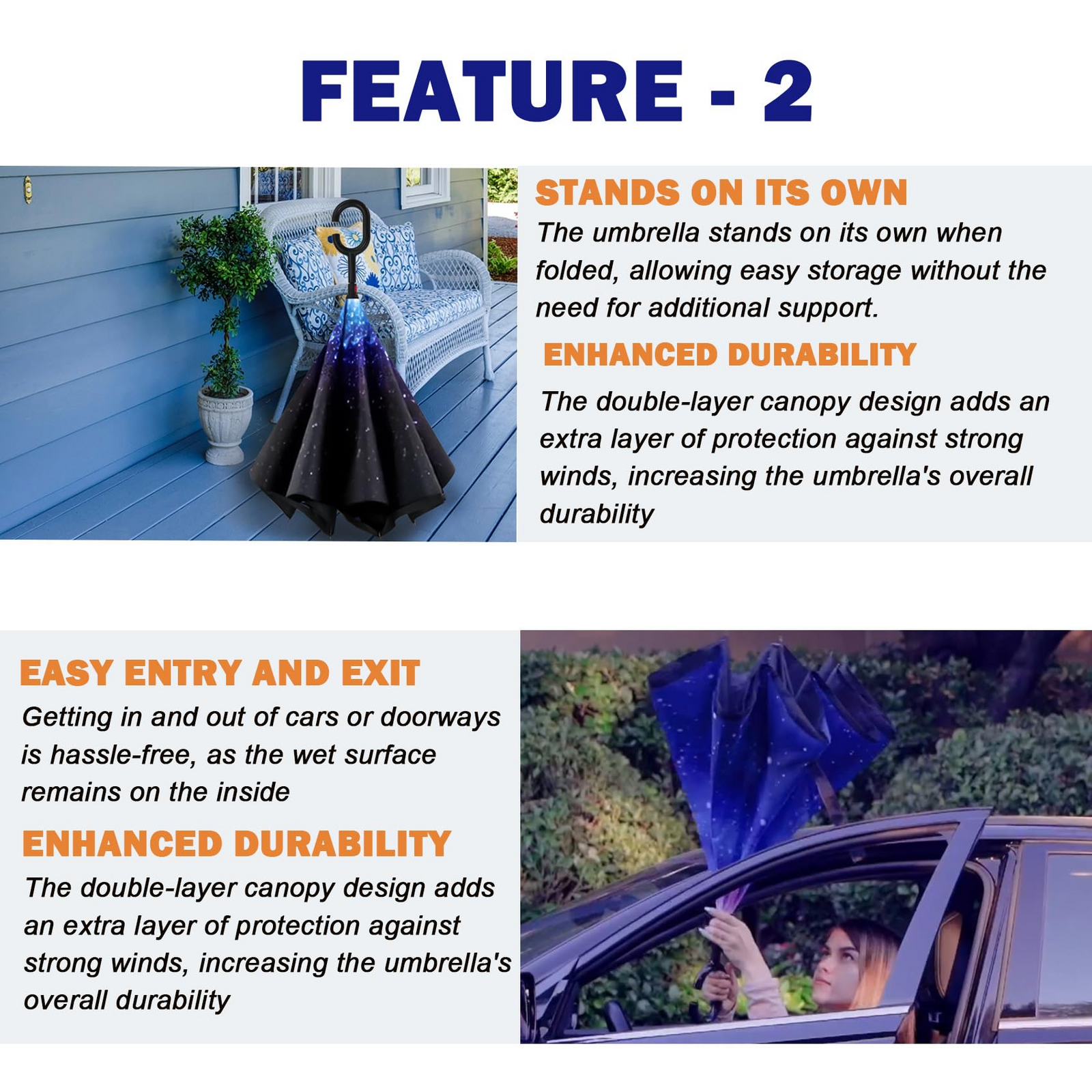 Reverse Umbrella Windproof Double Layer C-Handle Inverted Folding in Galaxy Print 4