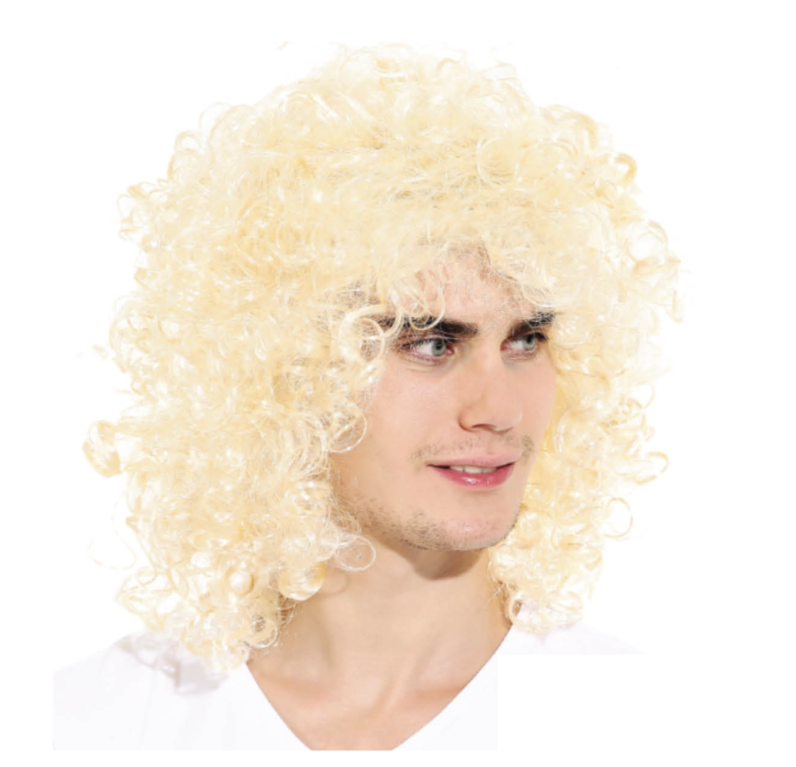 MENS LONG CURLY WIG Costume Party Fancy Long Hair Rock 70s 80s Blonde 3