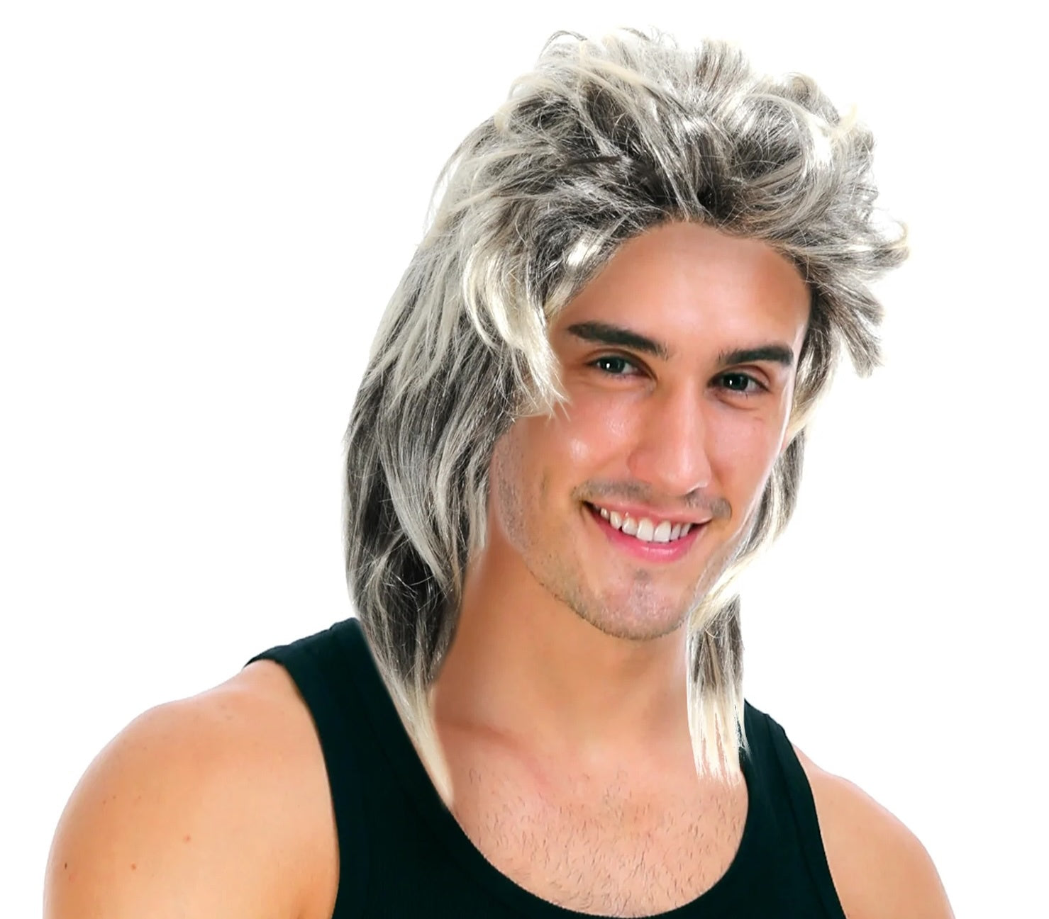 Mullet Wig 80s Party Costume Rock Bogan Punk 70s 90s Hair - Ash Blonde Grey 3