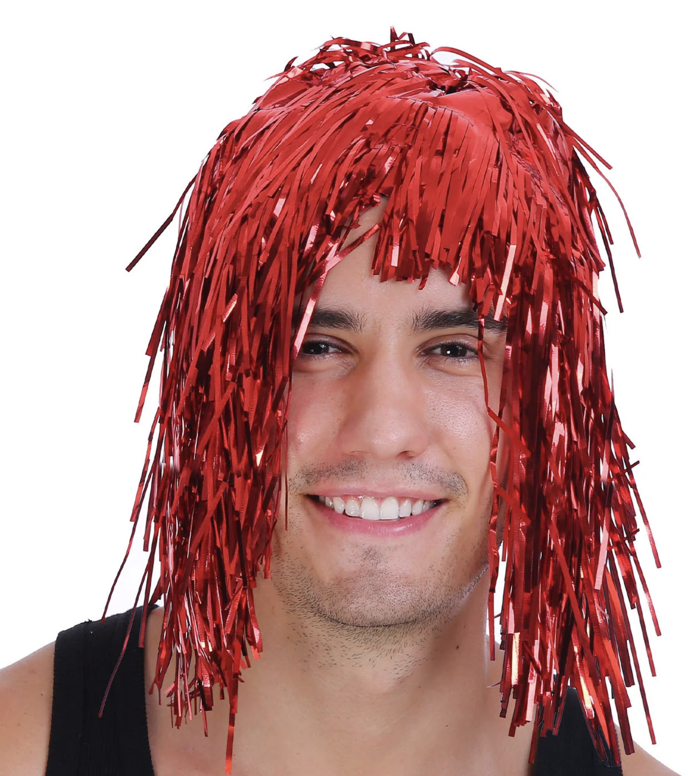 Tinsel Metallic Wig 70s 50s 20s Costume Mens Womens Unisex Disco Fancy Dress Up - Red 3
