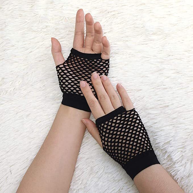 24 Pair Fishnet Gloves Fingerless Wrist Length 70s 80s Costume Party - Black 3