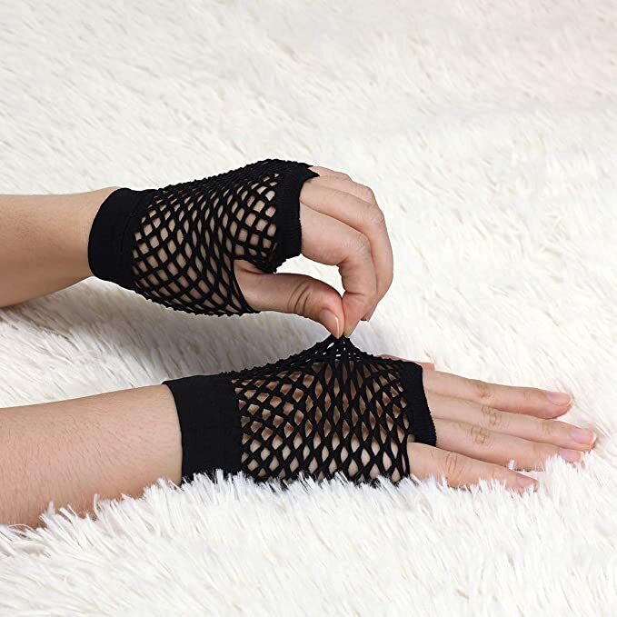 24 Pair Fishnet Gloves Fingerless Wrist Length 70s 80s Costume Party - Black 4