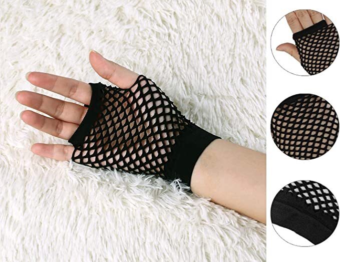 24 Pair Fishnet Gloves Fingerless Wrist Length 70s 80s Costume Party - Black 5