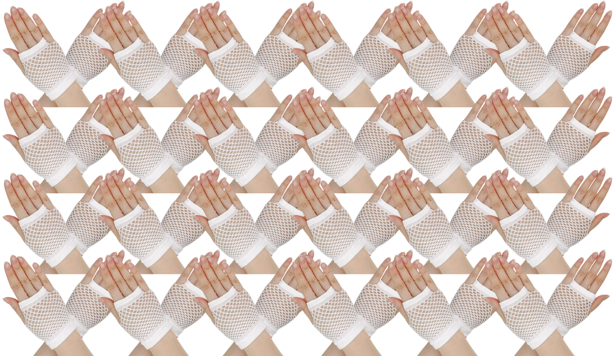 24 Pair Fishnet Gloves Fingerless Wrist Length 70s 80s Costume Party - White