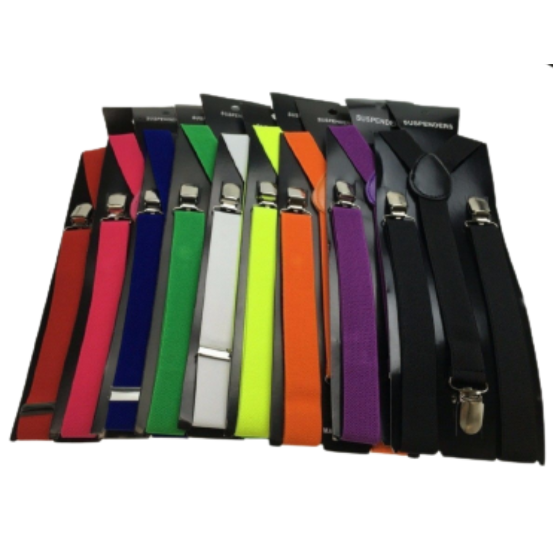 2x Mens Suspenders Braces Adjustable Strong Clip On Elastic Formal Wedding Slim - Assorted Colour Pack 3