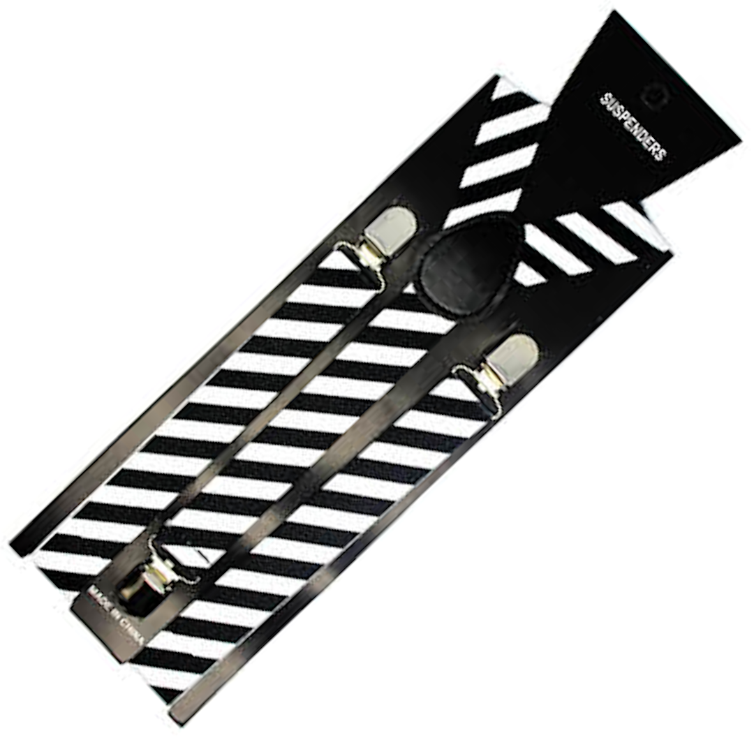 2x Mens Suspenders Braces Adjustable Strong Clip On Elastic Formal Wedding Slim - Black/White Diagonal Stripes 3