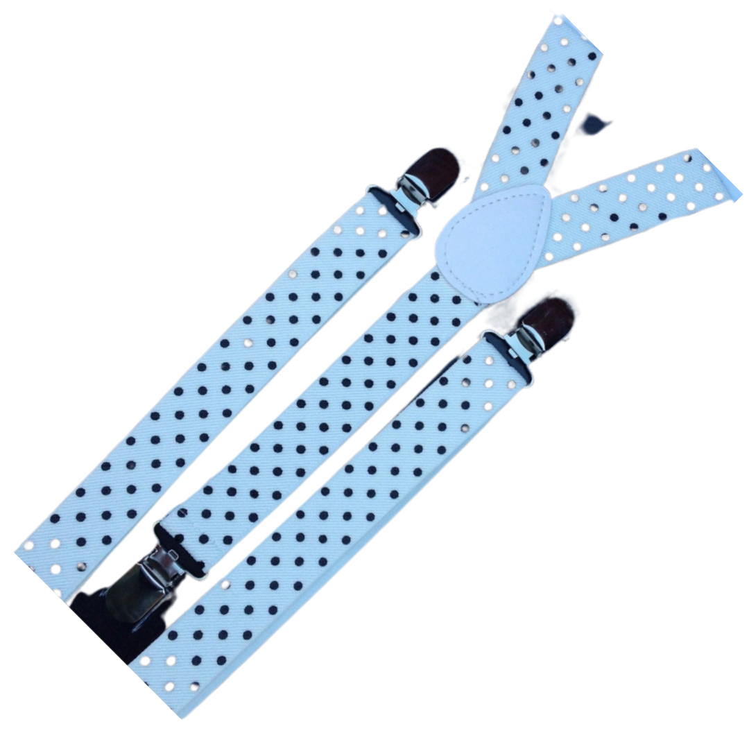 2x Mens Suspenders Braces Adjustable Strong Clip On Elastic Formal Wedding Slim - White with Black Polka Dot 3