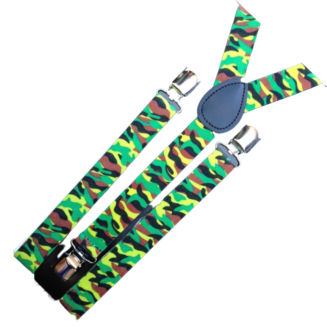 2x Mens Suspenders Braces Adjustable Strong Clip On Elastic Formal Wedding Slim - Army Camouflage 2 3