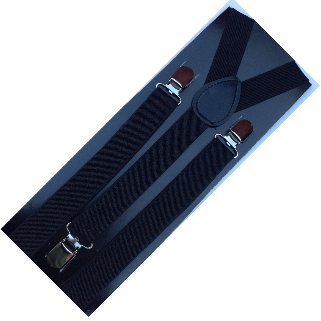 2x Mens Suspenders Braces Adjustable Strong Clip On Elastic Formal Wedding Slim - Black 3