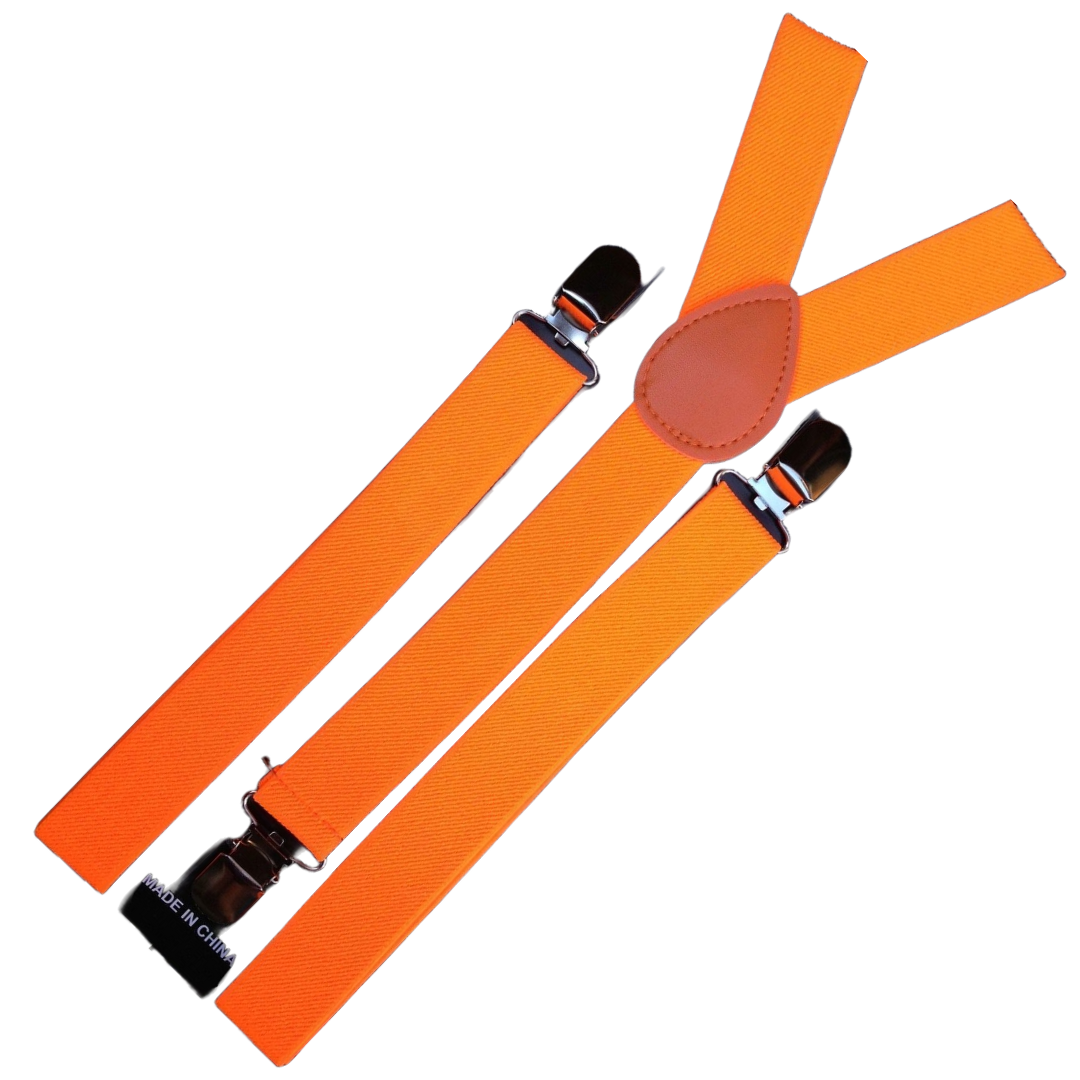 2x Mens Suspenders Braces Adjustable Strong Clip On Elastic Formal Wedding Slim - Fluro Orange 3