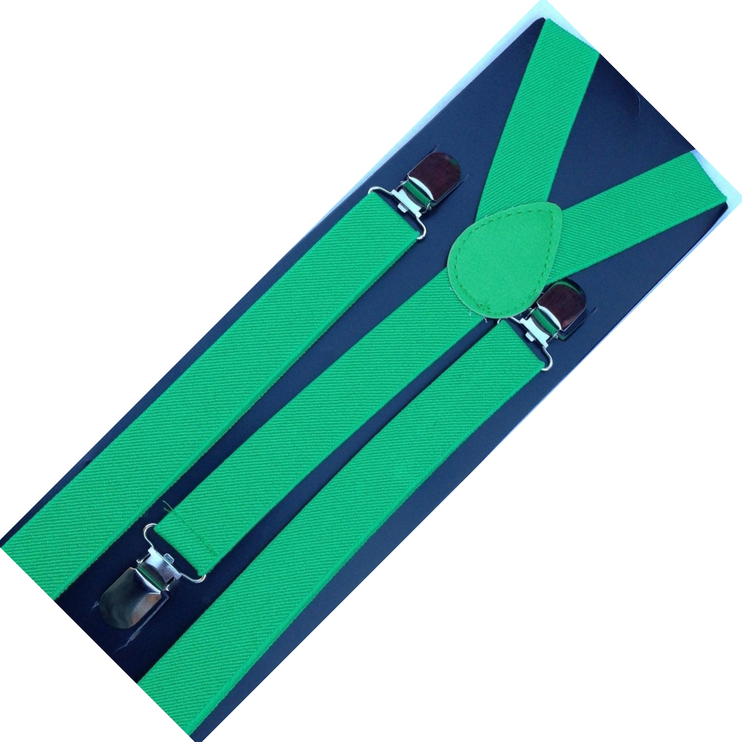 2x Mens Suspenders Braces Adjustable Strong Clip On Elastic Formal Wedding Slim - Green 3