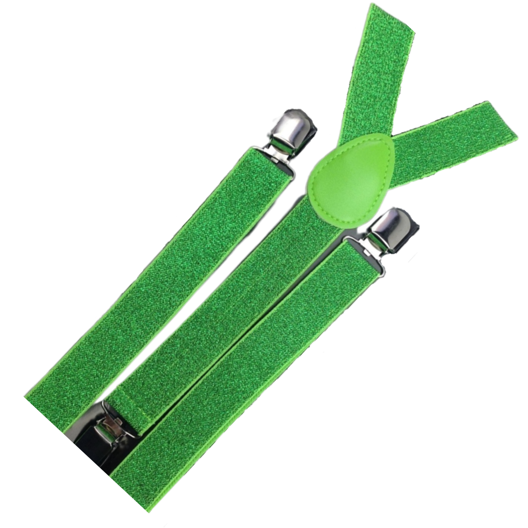 2x Mens Suspenders Braces Adjustable Strong Clip On Elastic Formal Wedding Slim - Green (Glitter) 3