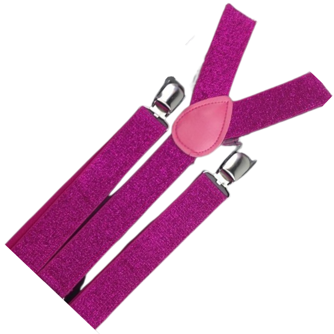 2x Mens Suspenders Braces Adjustable Strong Clip On Elastic Formal Wedding Slim - Hot Pink (Glitter) 3