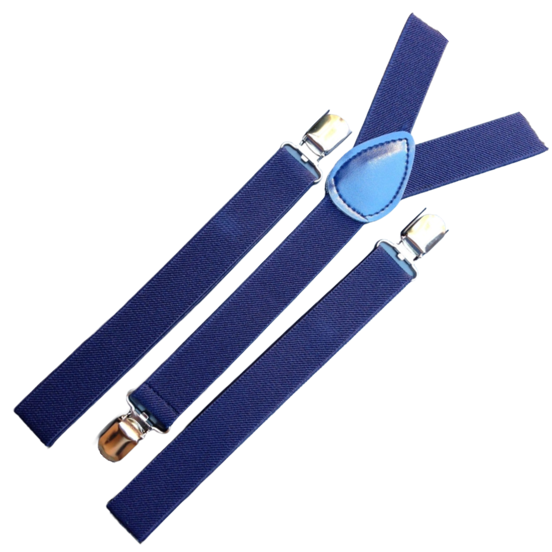 2x Mens Suspenders Braces Adjustable Strong Clip On Elastic Formal Wedding Slim - Navy Blue 3