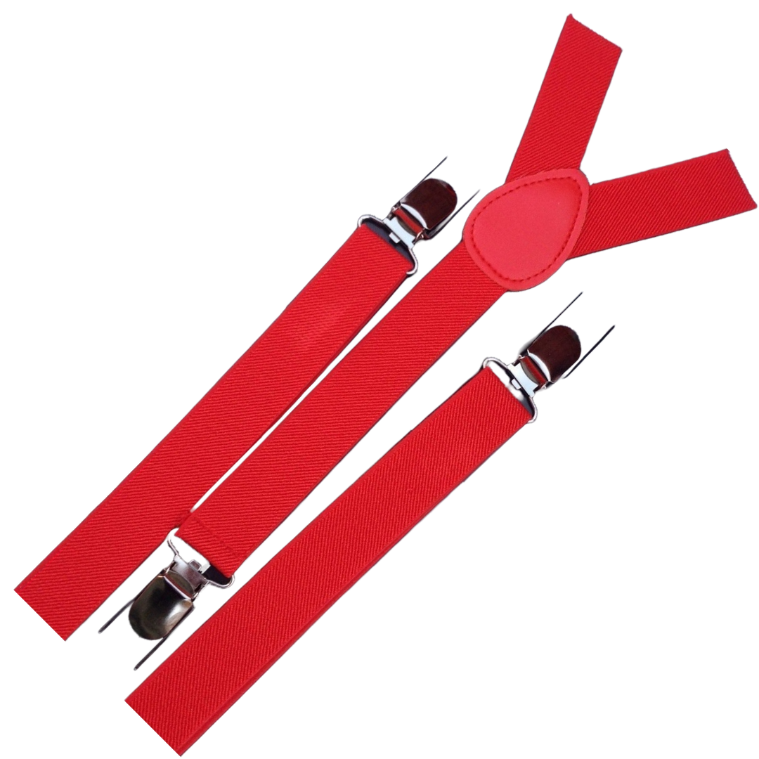 2x Mens Suspenders Braces Adjustable Strong Clip On Elastic Formal Wedding Slim - Red 3