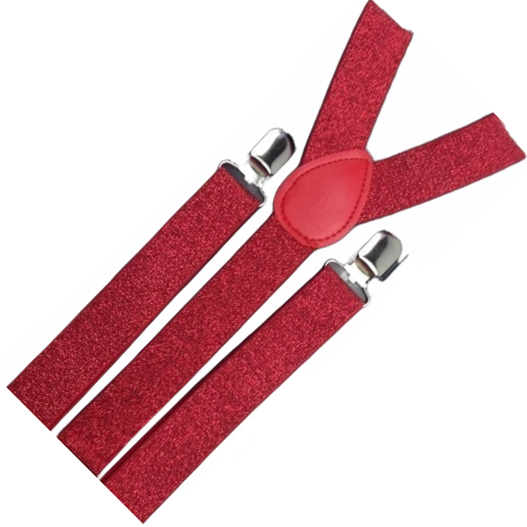 2x Mens Suspenders Braces Adjustable Strong Clip On Elastic Formal Wedding Slim - Red (Glitter) 3
