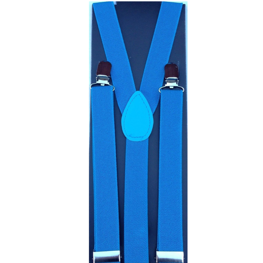 2x Mens Suspenders Braces Adjustable Strong Clip On Elastic Formal Wedding Slim - Sky Blue 3
