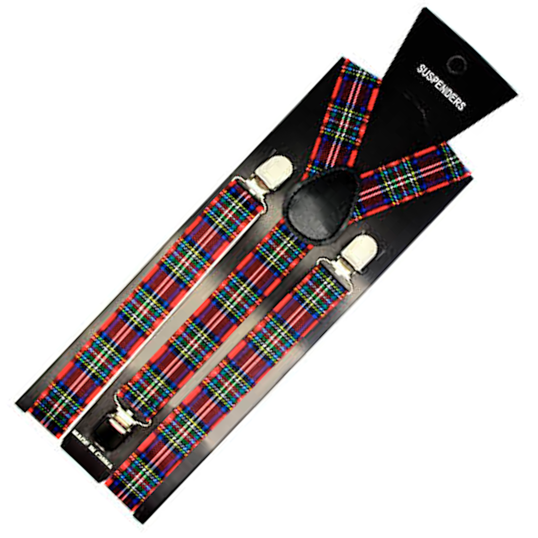 2x Mens Suspenders Braces Adjustable Strong Clip On Elastic Formal Wedding Slim - Tartan 2 3