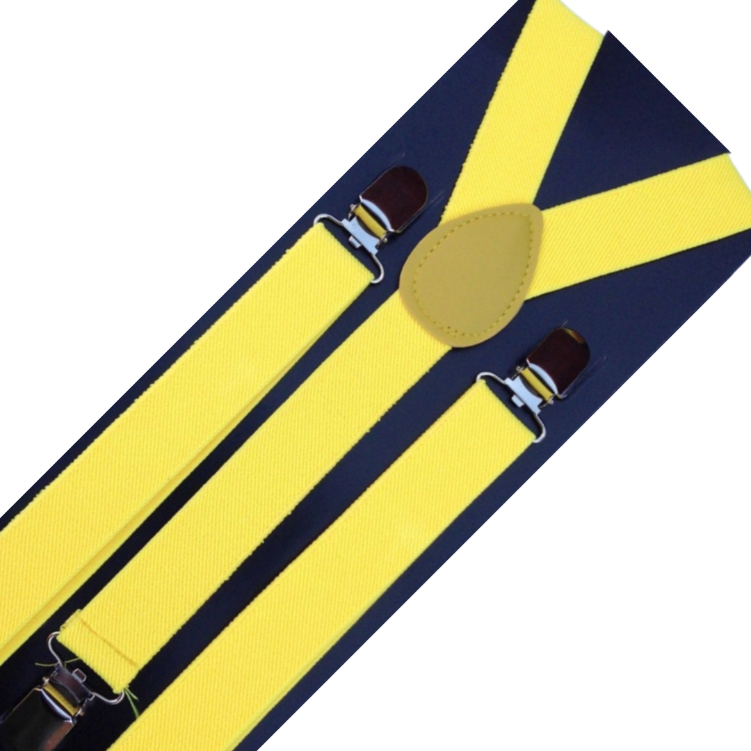 2x Mens Suspenders Braces Adjustable Strong Clip On Elastic Formal Wedding Slim - Yellow 3