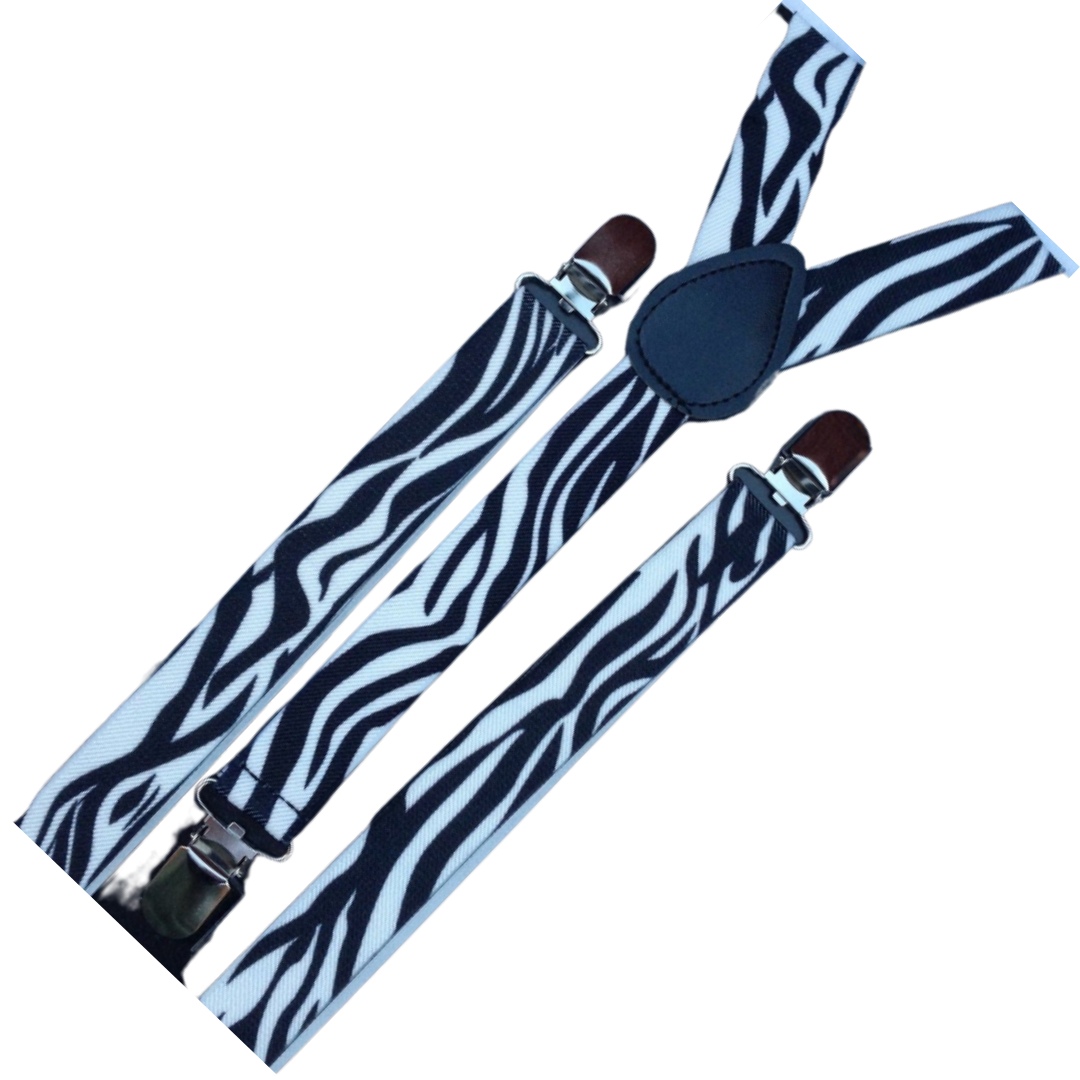 2x Mens Suspenders Braces Adjustable Strong Clip On Elastic Formal Wedding Slim - Zebra 3