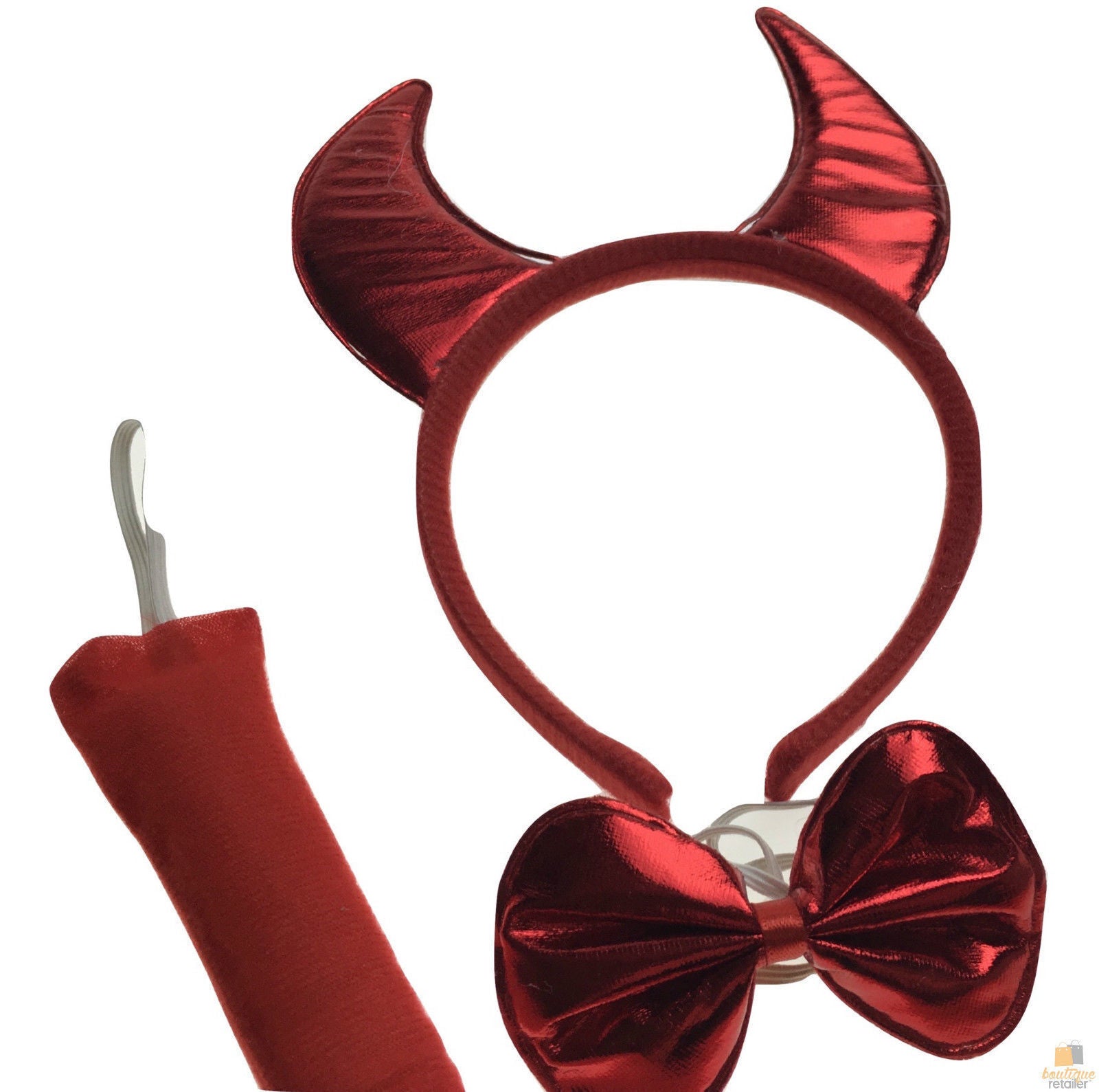 3pcs Set Animal Costume Dress Up Party Bow Tie Tail Ears Book Week - Red Devil 3