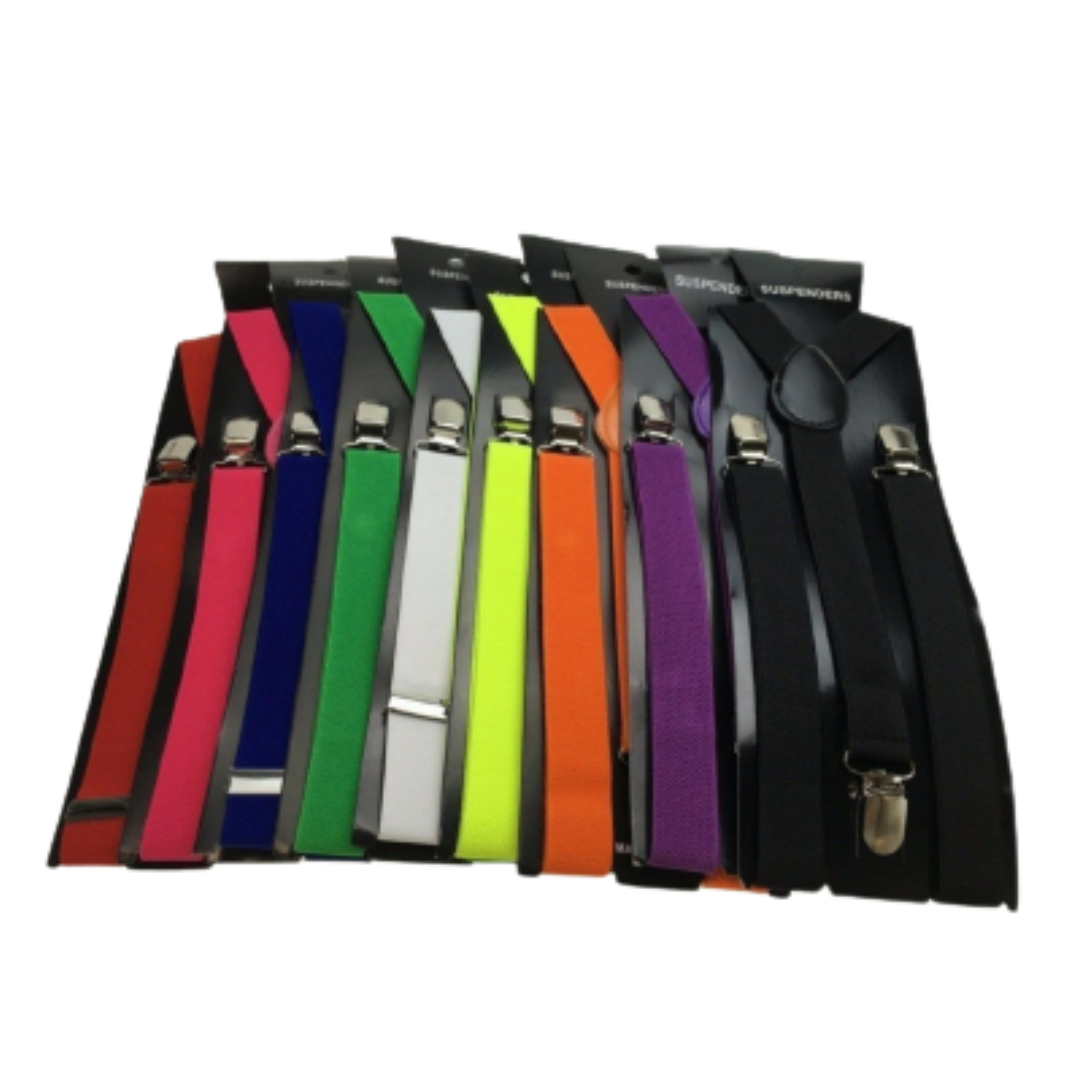 3x Mens Suspenders Braces Adjustable Strong Clip On Elastic Formal Wedding Slim - Assorted Colour Pack 3