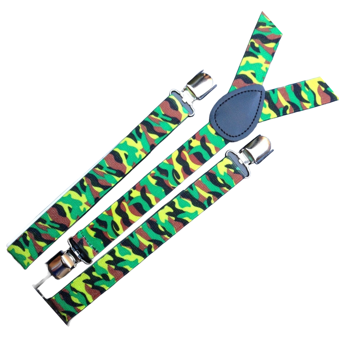 3x Mens Suspenders Braces Adjustable Strong Clip On Elastic Formal Wedding Slim - Army Camouflage 2 3