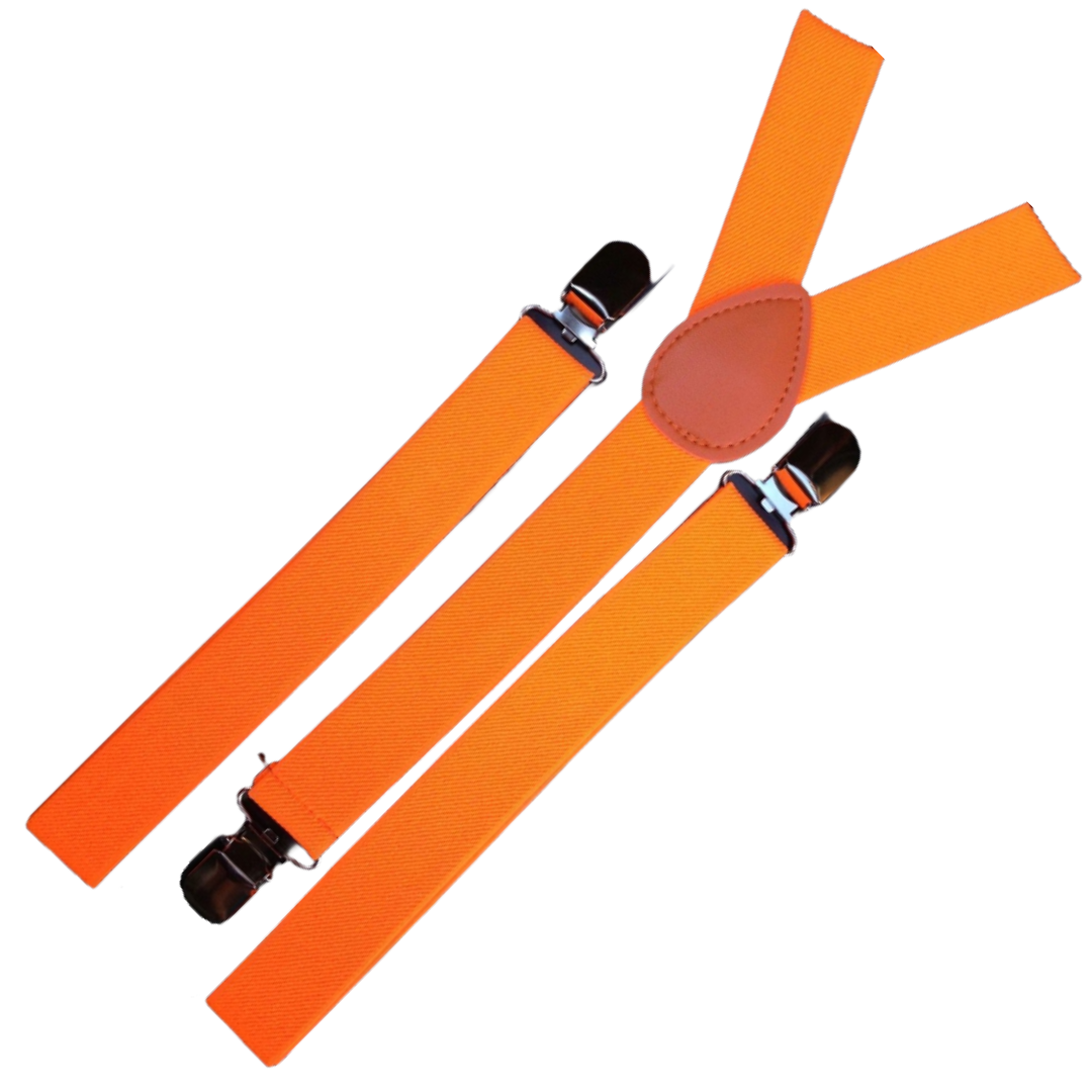 3x Mens Suspenders Braces Adjustable Strong Clip On Elastic Formal Wedding Slim - Fluro Orange 3