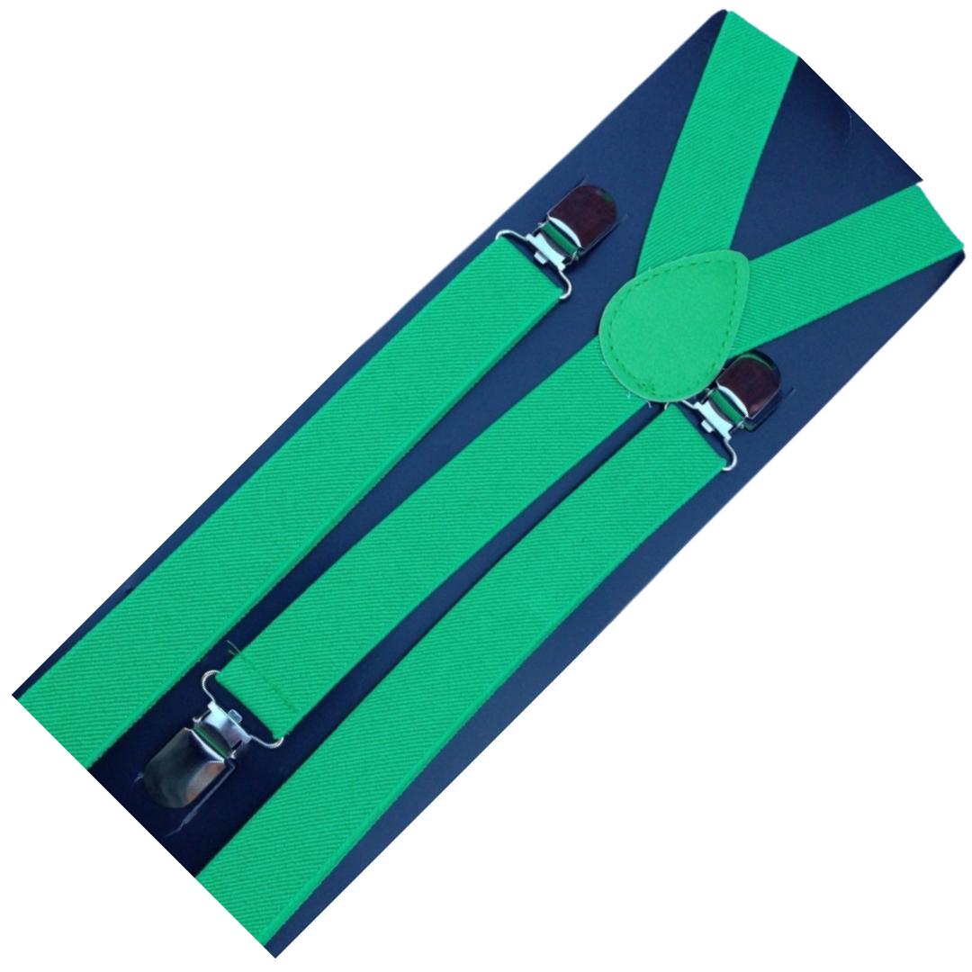 3x Mens Suspenders Braces Adjustable Strong Clip On Elastic Formal Wedding Slim - Green 3