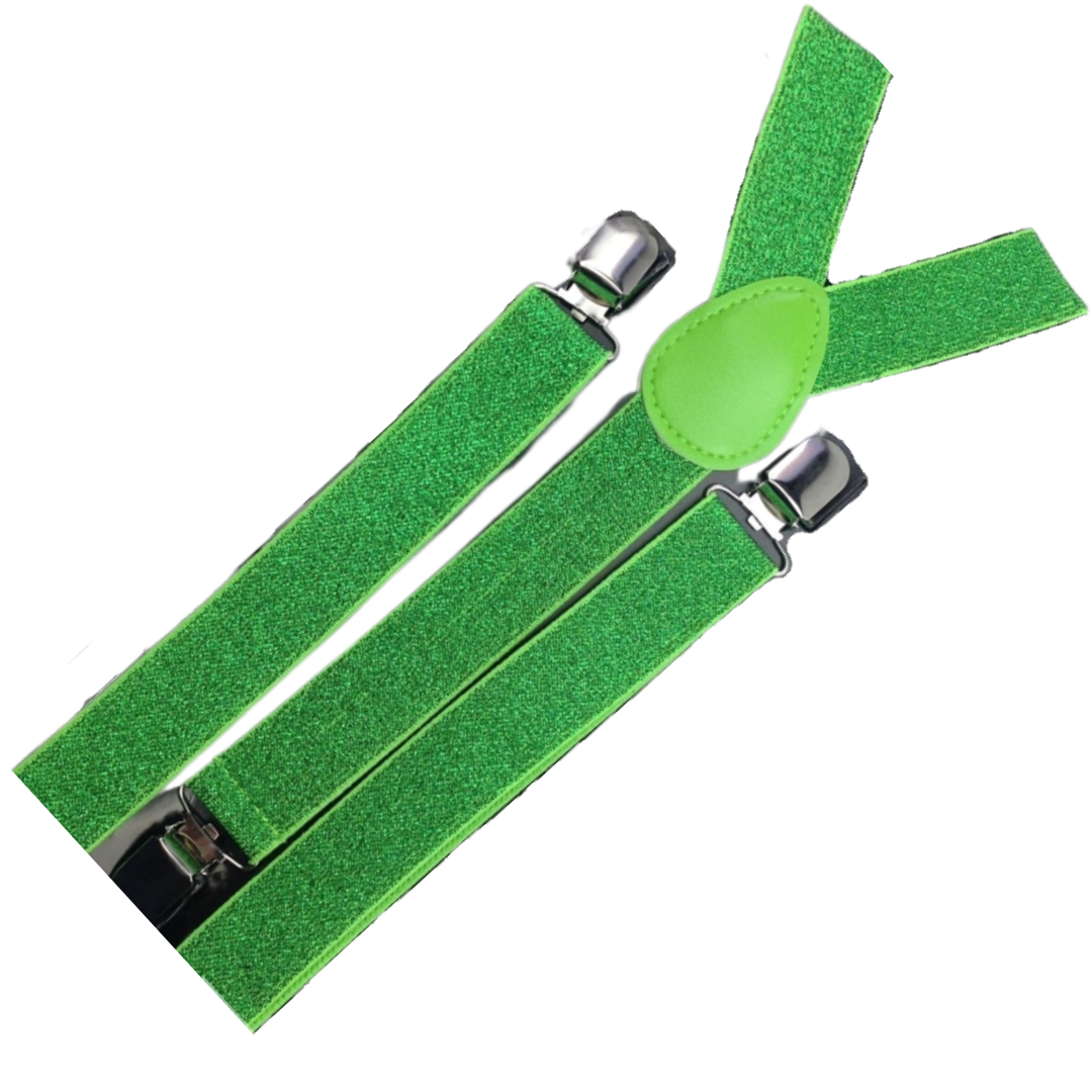 3x Mens Suspenders Braces Adjustable Strong Clip On Elastic Formal Wedding Slim - Green (Glitter) 3