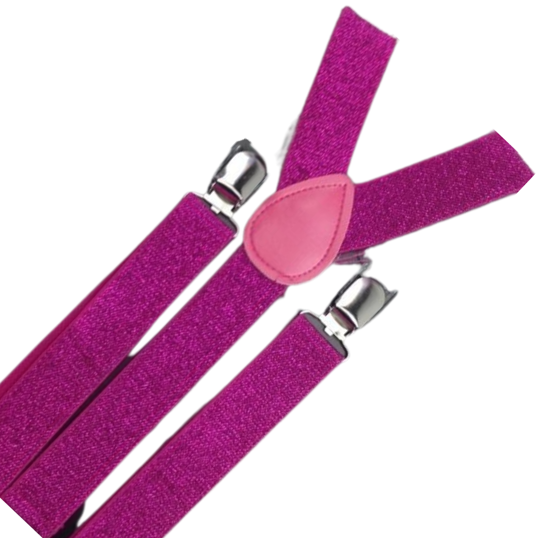 3x Mens Suspenders Braces Adjustable Strong Clip On Elastic Formal Wedding Slim - Hot Pink (Glitter) 3
