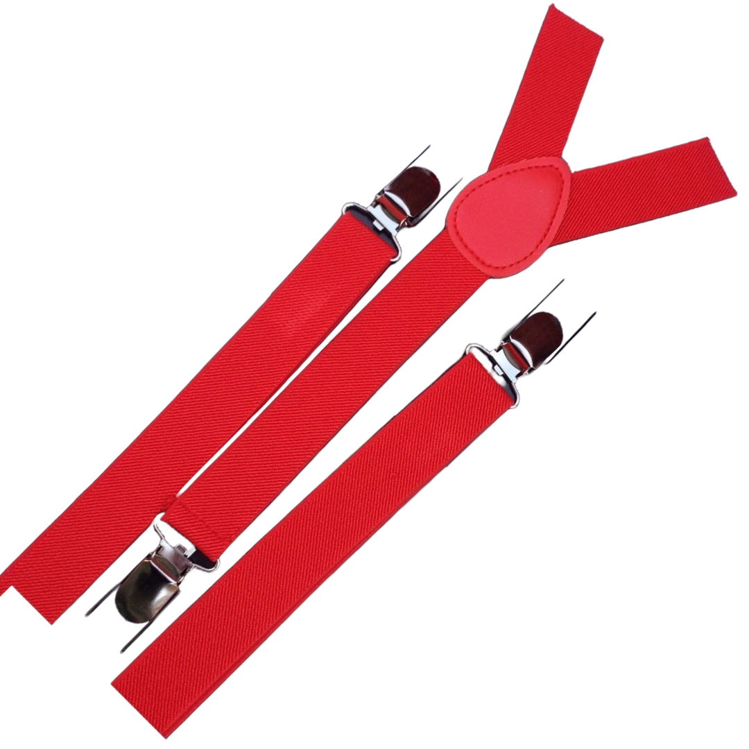 3x Mens Suspenders Braces Adjustable Strong Clip On Elastic Formal Wedding Slim - Red 3