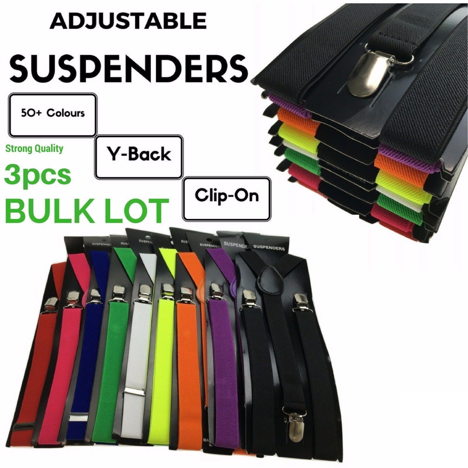 3x Mens Suspenders Braces Adjustable Strong Clip On Elastic Formal Wedding Slim - Red (Glitter) 4