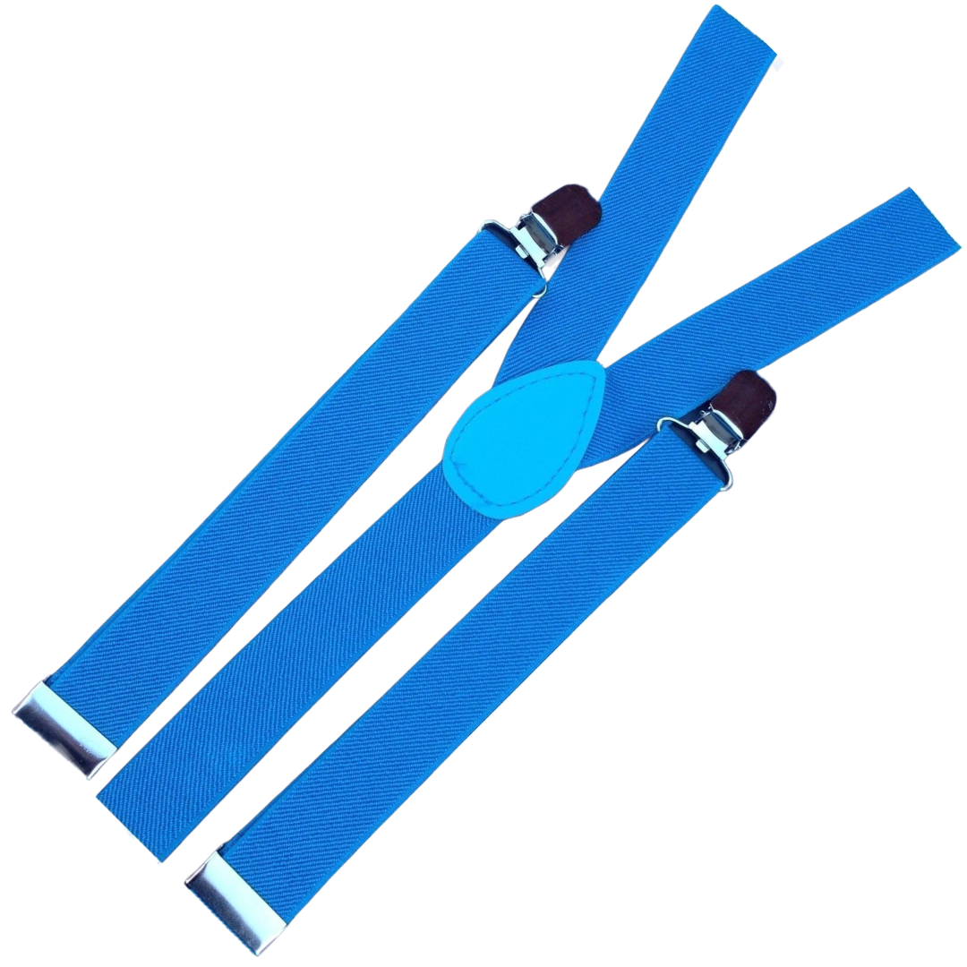 3x Mens Suspenders Braces Adjustable Strong Clip On Elastic Formal Wedding Slim - Sky Blue 3