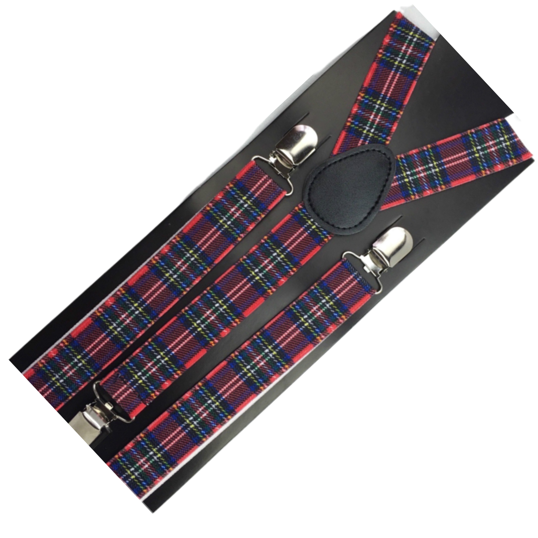 3x Mens Suspenders Braces Adjustable Strong Clip On Elastic Formal Wedding Slim - Tartan 2 3