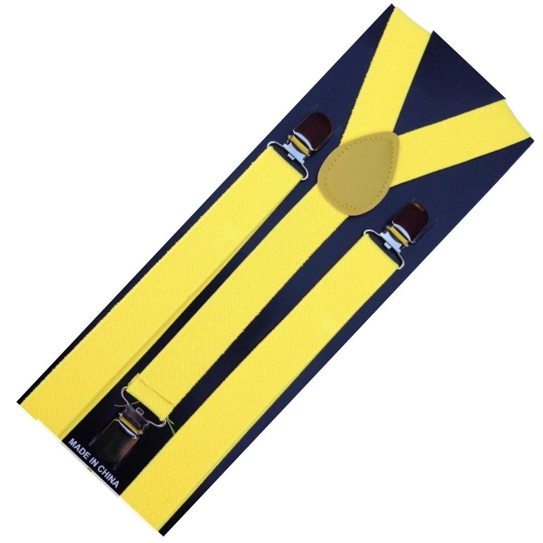 3x Mens Suspenders Braces Adjustable Strong Clip On Elastic Formal Wedding Slim - Yellow 3