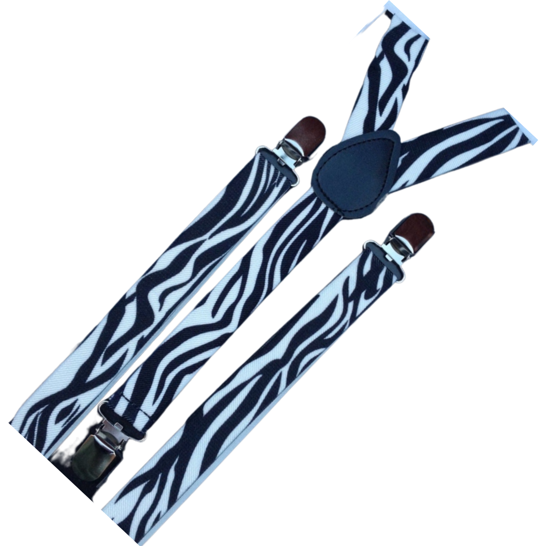 3x Mens Suspenders Braces Adjustable Strong Clip On Elastic Formal Wedding Slim - Zebra 3