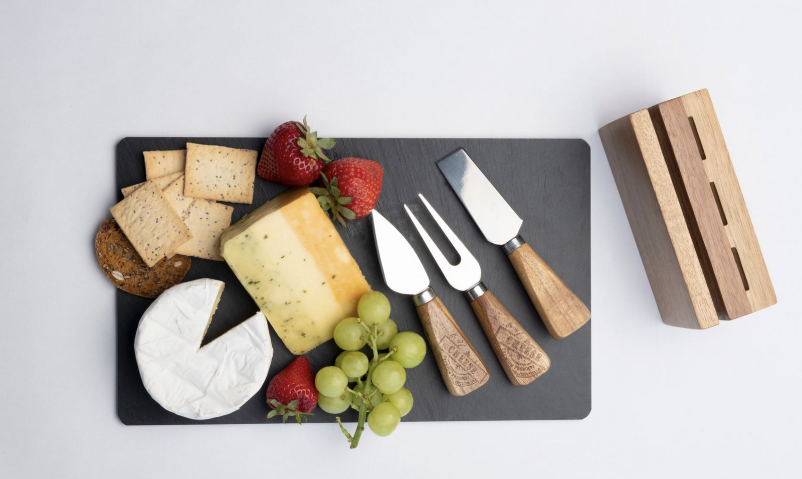 4pc Euroline Slate Wooden 30cm Cheese Board w/ Plane Knife / Fork - Brown 4