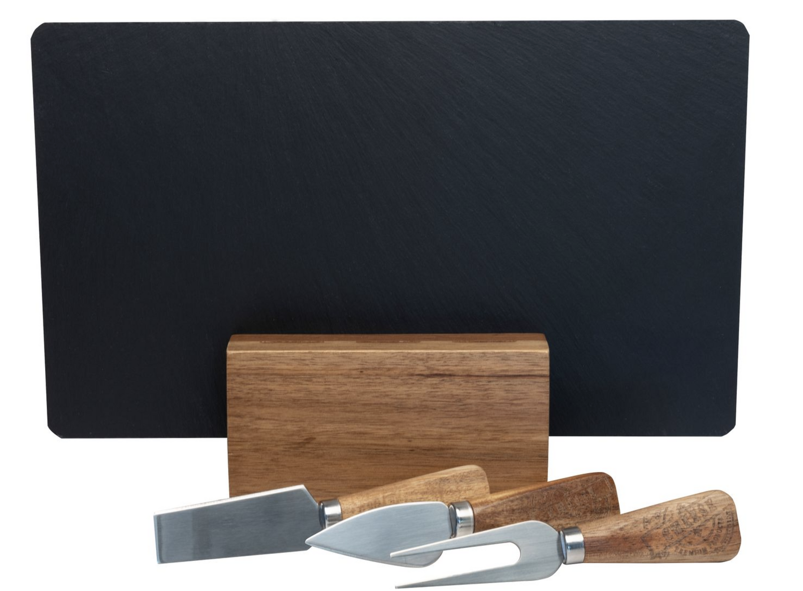 4pc Euroline Slate Wooden 30cm Cheese Board w/ Plane Knife / Fork - Brown 5