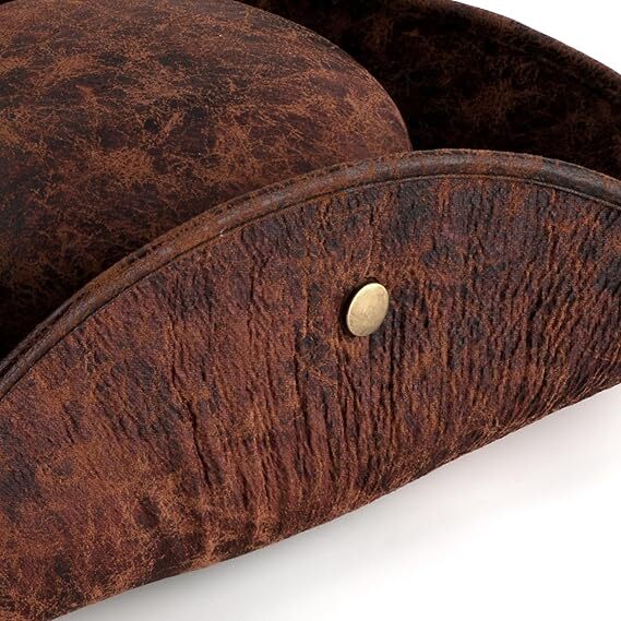 Durashape Brown Pirate Tricorn Hat Tri-Corner Faux Leather Captain Cowboy Costume 3