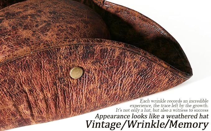 Durashape Brown Pirate Tricorn Hat Tri-Corner Faux Leather Captain Cowboy Costume 4